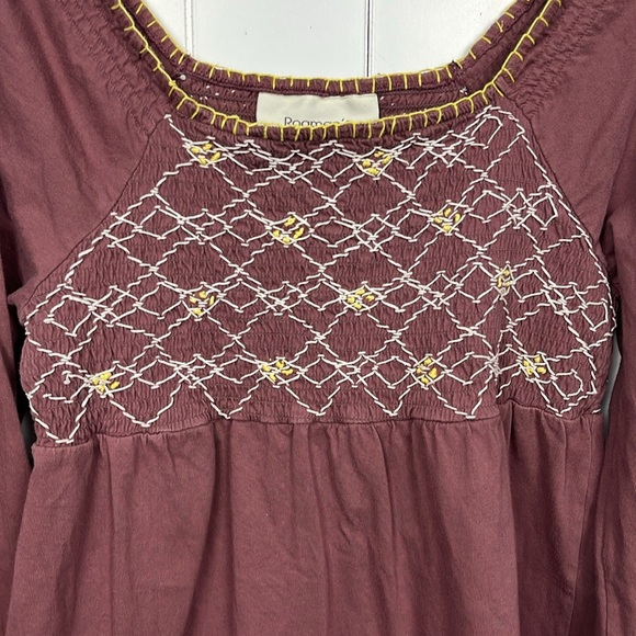 Roaman’s Womens Top M Eggplant/Cream Pullover Smocking Embroidery Square Neck - Picture 3 of 12